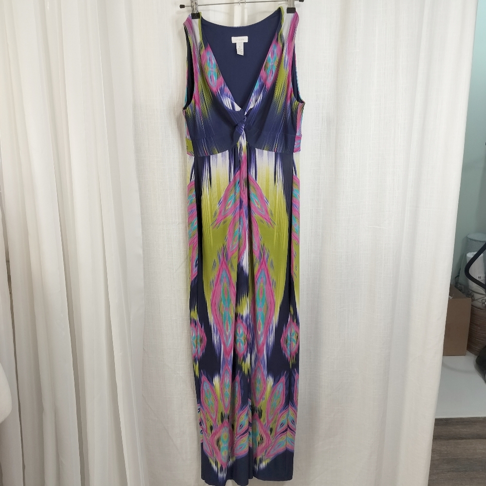 2/$30 Chicos Babydoll Empire Abstract Sleeveless Maxi Sundress Size 1 Y2K